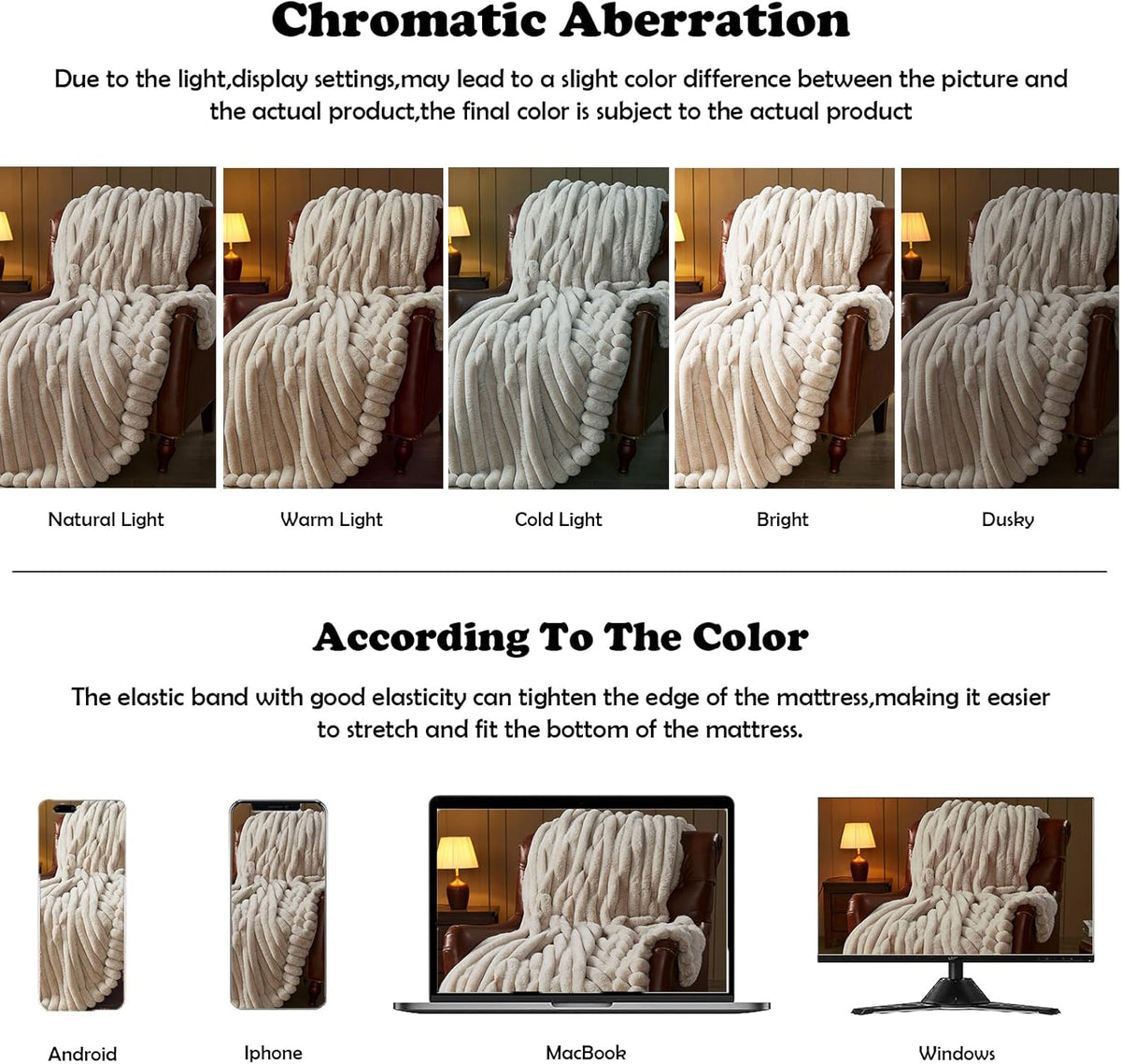 NEWCOSPLAY Faux Fur Throw Blanket Linen 3D Ribbed Plush Thick Warm Blanket for Couch Sofa Bed 850GSM (Linen Ribbed, Throw(50"x60"))