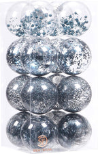 Sea Team Shatterproof Clear Plastic Christmas Ball Ornaments Decorative Xmas Balls Baubles Set with Stuffed Delicate Decorations (100mm/3.94 inch 16-Pack, Stone Blue)