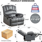 Luxlen Manual Recliner Chair, Reclining Chair with Overstuffed Armrest and Backrest, Living Room Single Sofa Recliners,Light Grey