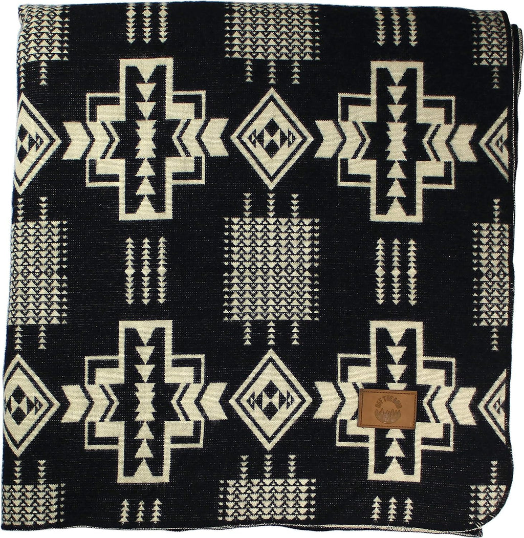 Inca Aztec Throw, Queen, King Blanket | Southwest Indian Navajo Boho Style | Native Cover for Camping, Bedding, Couch, Vanlife | Faux Alpaca, Lightweight, Hypoallergenic (Obsidian Black, King)