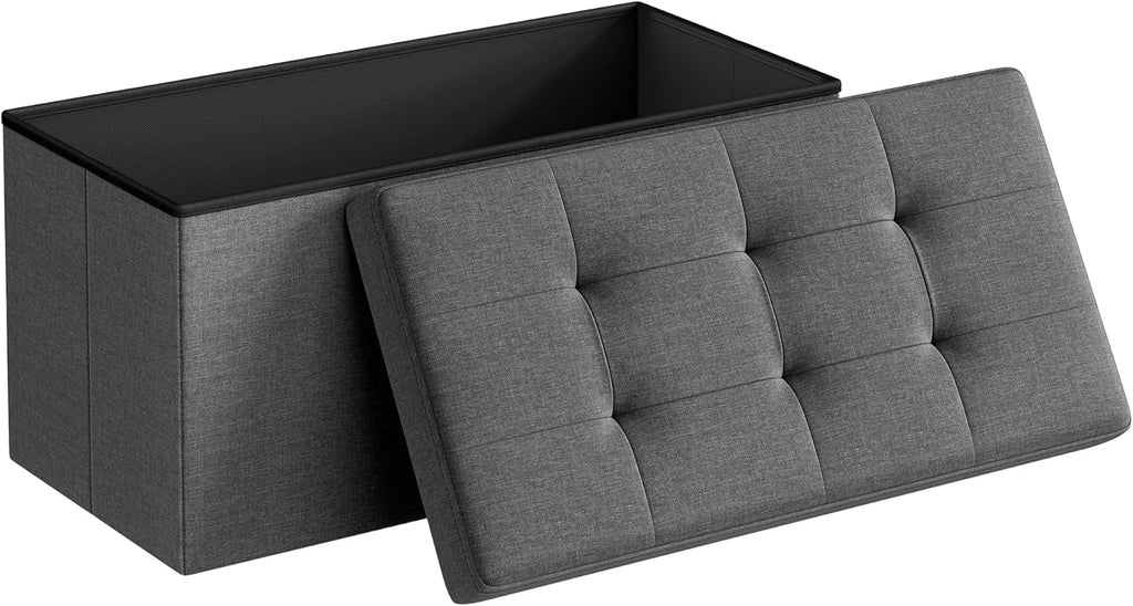SONGMICS MAZIE Collection - 30 Inches Folding Storage Ottoman Bench, Ottoman Foot Rest, End of Bed Bench, Storage Chest, Load 660 lb, for Living Room, Bedroom, Entryway, Dark Gray ULSF47K