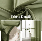 MIULEE Olive Green Sheer Curtains 54 X 90 Inches, 2 Panels | Solid Color - Image 3