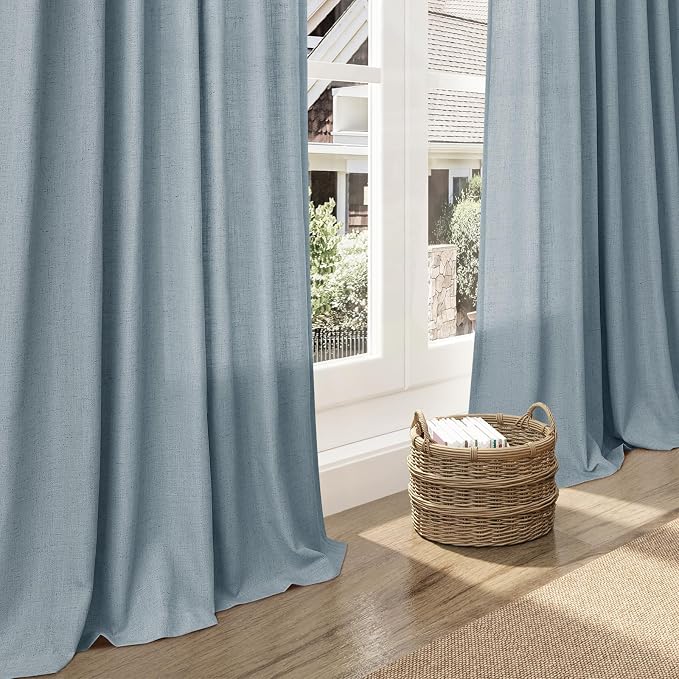 Light Blue Linen Curtains 90 Inch Long 2 Panels Set - Image 6