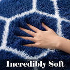 Area Rugs for Boys Bedroom Living Room, 4x6 Fluffy Navy Blue and White Rug | - Image 2