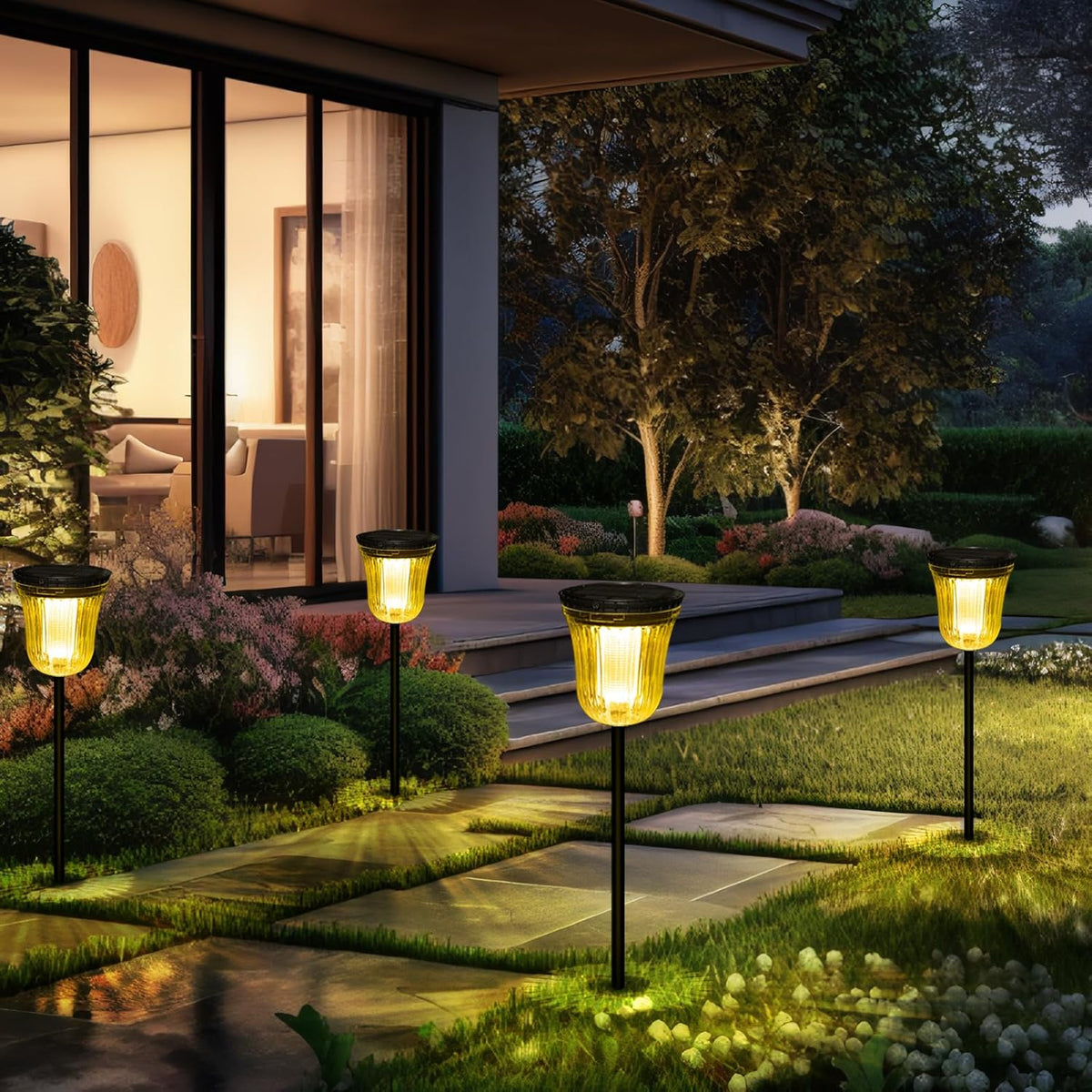 Solar Pathway Lights Super Bright 200 lumens with 2-in-1 Warm White and Daylight Modes, Solar Lights Outdoor Waterproof for Yard, Path, Sidewalk, Driveway or Walk Way Light(2 Pack)