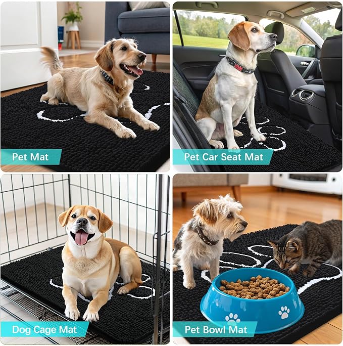 OLANLY Dog Door Mat for Muddy Paws 36x24, Paw Print Design Chenille Mud Mat | - Image 7