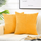 Fancy Homi 2 Packs Gold Yellow Big Decorative Throw Pillow Covers 24x24 Inch for Couch Bed Sofa, Rustic Farmhouse Boho Home Decor, Soft Corss Corduroy Patchwork Accent Square Cushion Case 60x60 cm