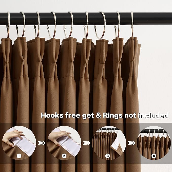 Cappuccino Brown Curtains 40x72 Inches Long 2 Panels Set, Pinch Pleated Thermal - Image 2
