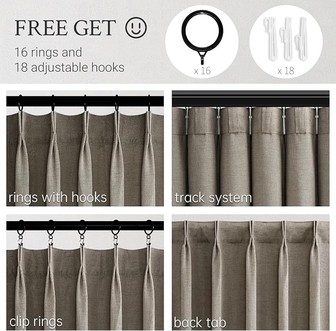 Topfinel Pinch Pleated Curtains 90 Inches Long 1 Panels Set, Burlywood Semi - Image 3