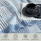 Amélie Home Chenille Knit Throw Blanket for Couch, Checkered Texture Decorative Soft Blanket for Sofa, Bed & Living Room, 50"x60", Blue & White