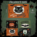 4Pcs Halloween Placemats Pumpkin Bat Black Cat Skeleton Table Mat Vintage Decorative Place Mats for Party Table Setting Decor, 12 x 18 Inch