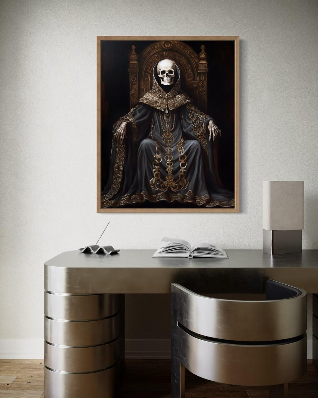 Skull King Poster Art Print, Halloween Scary Vintage Wall Art Academia Spooky Painting Decoration for Horror Prints, Gothic Posters Bedroom Decor 89 (Skull King 1, 8 x 10 inches, Wood Frame)