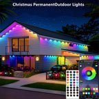 Permanent Outdoor Lights,150ft RGB + IC Smart LED Eaves Lights with App & Remote Control, IP67 Waterproof,for Christmas and All Holiday Decor,Daily and Accent Lighting,House Roof and Garden Lighting