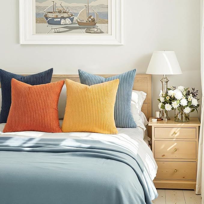 Topfinel Corduroy Pillow Covers 20x20 Blue and Orange Decorative Boho Pillow - Image 5