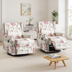 UIXE Swivel Rocker Manual Recliner Chairs Set of 2, Wingback Swivel Glider Fabric Nursery Reclining Sofa Chair, High Back Upholstered Arm Chair for Living Room Bedroom - Beige Floral