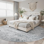 Soalmost Round Rugs 8ft Living Room Circle Area Rug 8x8 Grey Vintage | Washable - Image 2