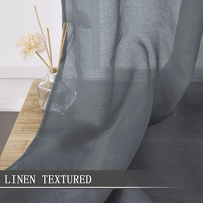 Tollpiz Sheer Curtains Bedroom Linen Textured Curtain Sheers Light Filtering - Image 2