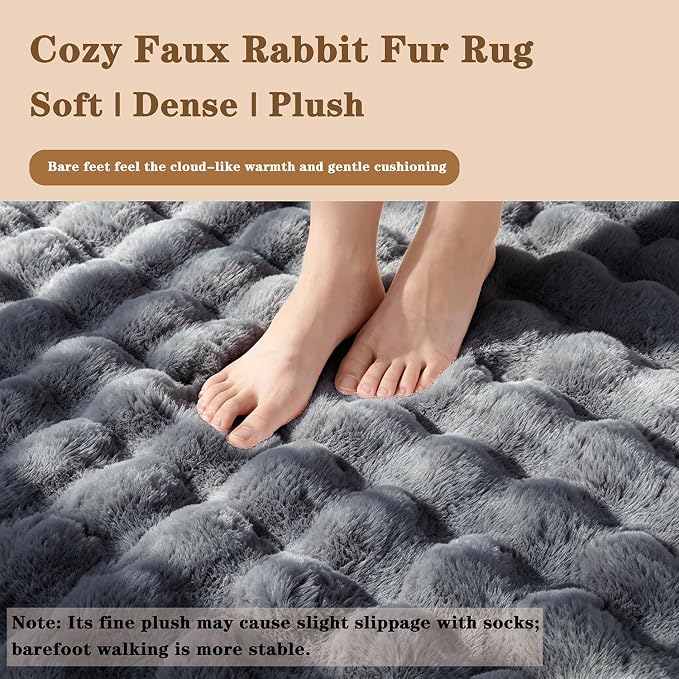 Gray Rabbit Plush Rug 6'x9', Fluffy Shaggy Area Rug - Image 4