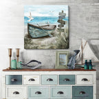 Canvas Wall Art Beach Décor Wall Picture Rustic Coastal Sand Canvas Print Ocean Nautical Painting Seascape Sea Bird Vintage Ship Boat Artwork for Seaside Living Room Bedroom Bathroom Decor Blue Large