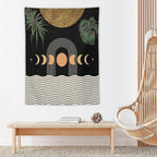 Abstract Boho Tapestry, Mid Century Tropical Tree Leaves Modern Geometric Arch Bohemian Botanical Tapestry, Home Aesthetic Wall Hanging Art Decor for Living Room Bedroom Dormitory 40x60 Inch
