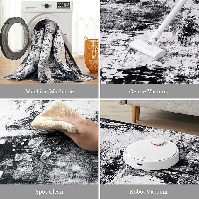 Rugflix 5x7 Area Rugs for Living Room, Washable Black Grey Dark Large Rug | - Image 4