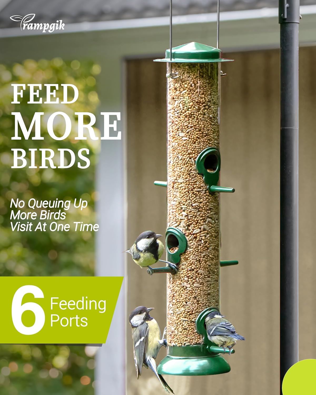 Metal Tube Bird Feeders for Outdoors Hanging,Finch Feeders for Outside,Chew-Proof Hanging Birdfeeder,Squirrel-Proof 6 Ports Bird Feeder 13 Inch,Anti-Rust,Green,1 Pack(Seed is not Included)