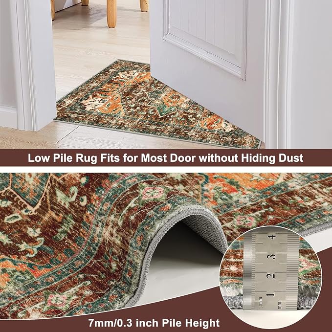 Yamaziot Washable Runner Rug, 2x7 Non-Slip Boho Vintage Hallway Kitchen Rug | - Image 5