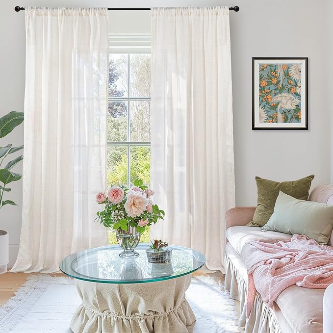 BGment Linen Curtains for Living Room 38X84 Inch Length, Semi Sheer Drapes | - Image 2