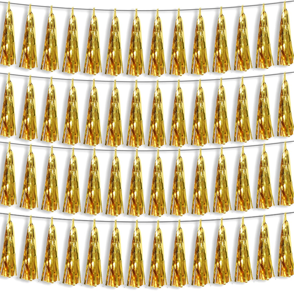 4P Gold Foil Fringe Metallic Tassel Streamers Banner Tassel Garland for Parade Floats, Bachelorette, Wedding, Birthday, Halloween, Christmas, Bridal/Baby Shower Party Decorations