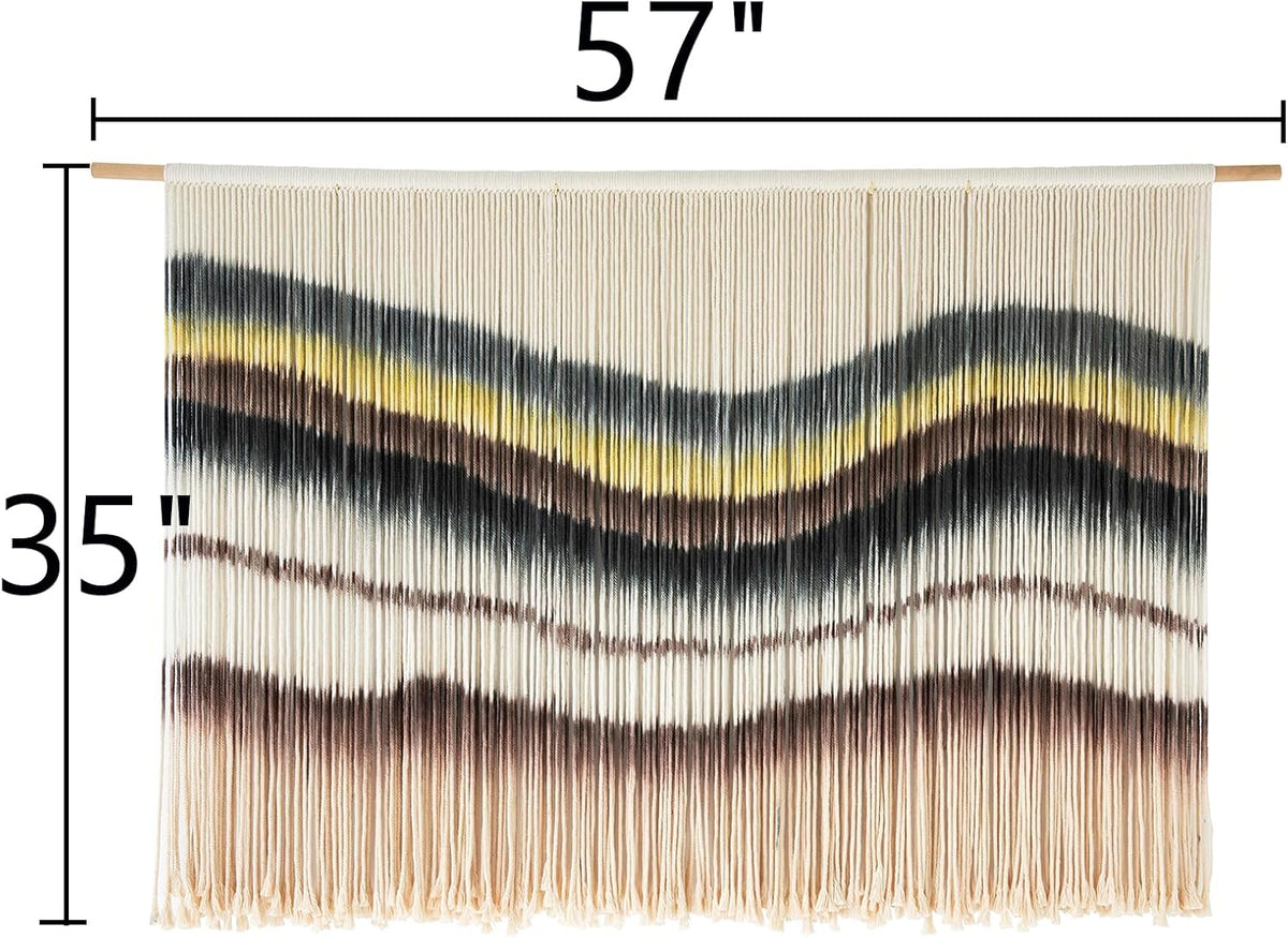 Macrame Wall Hanging Boho Chic Wall Art Macrame Wall Decor Fiber Yarn Tapestry Dip-Dye Living Room Home Bedroom Wall Decor 57" Wx 35" L