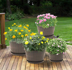 Quarut 12 Inch Large Planter Pot for Plants Indoor Outdoor, 4 Pack Plastic Flower Pots with Drainage Hole & Tray, Modern Decorative Garden Pot with Saucer, Plant Container for House（Brown）