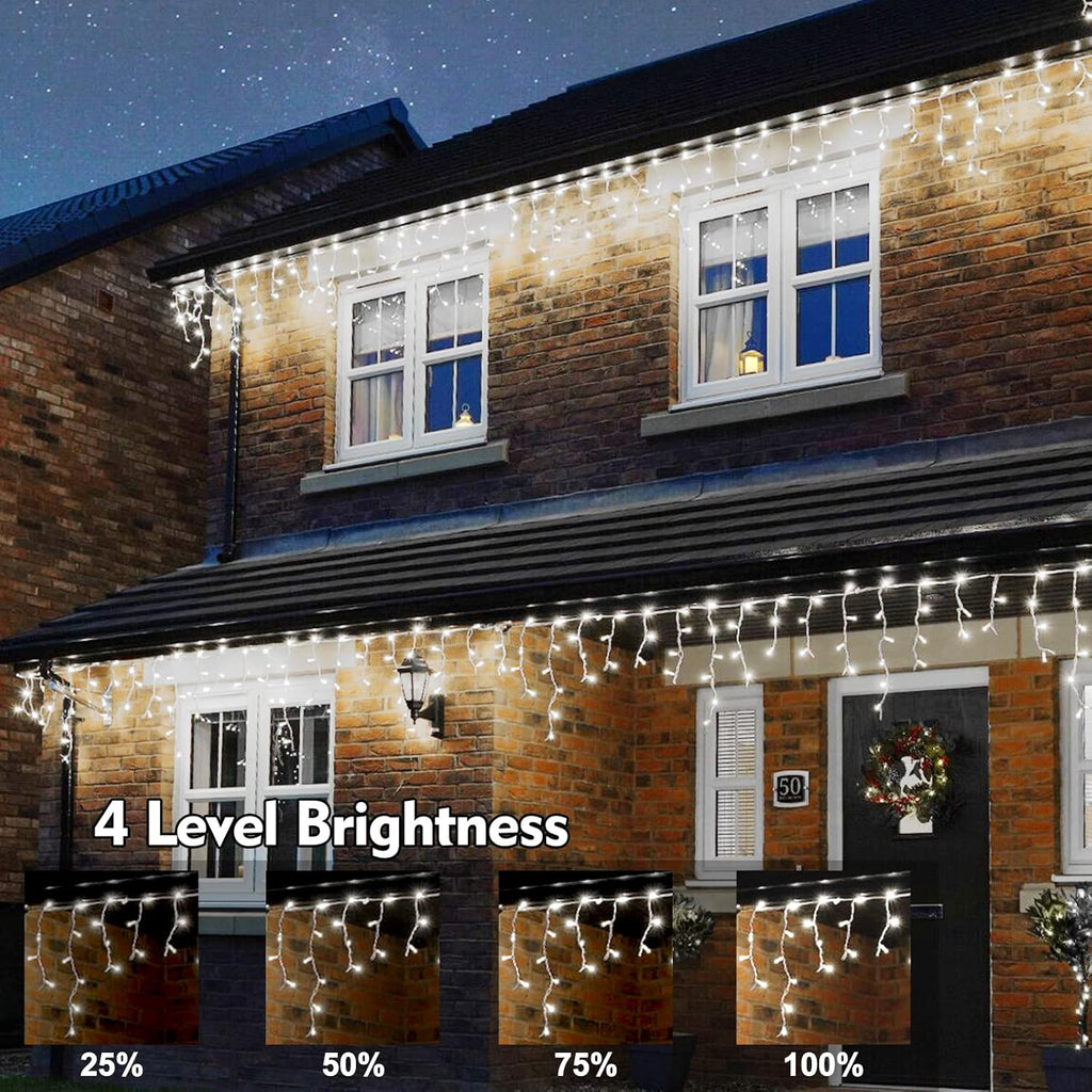 Icicle Christmas Lights Outdoor Decorations 640 LED 65.6 FT 8 Modes LED Icicle String Light with 120 Drops, Fairy String Curtain Lights for Christmas Holiday Decor Wedding Party (Cold White)