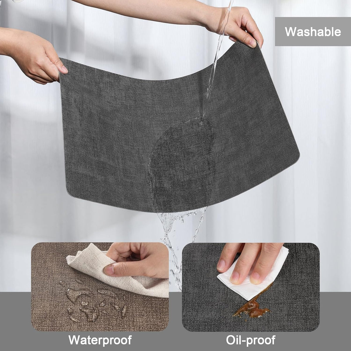 Myir JUN Placemats Dual Sided, Faux Leather Place Mats Set of 8 Indoor Placemat for Dining Table Non-Slip Washable Place Mat Heat Resistant Outdoor Table Mats (Set of 8, Gray Brown)