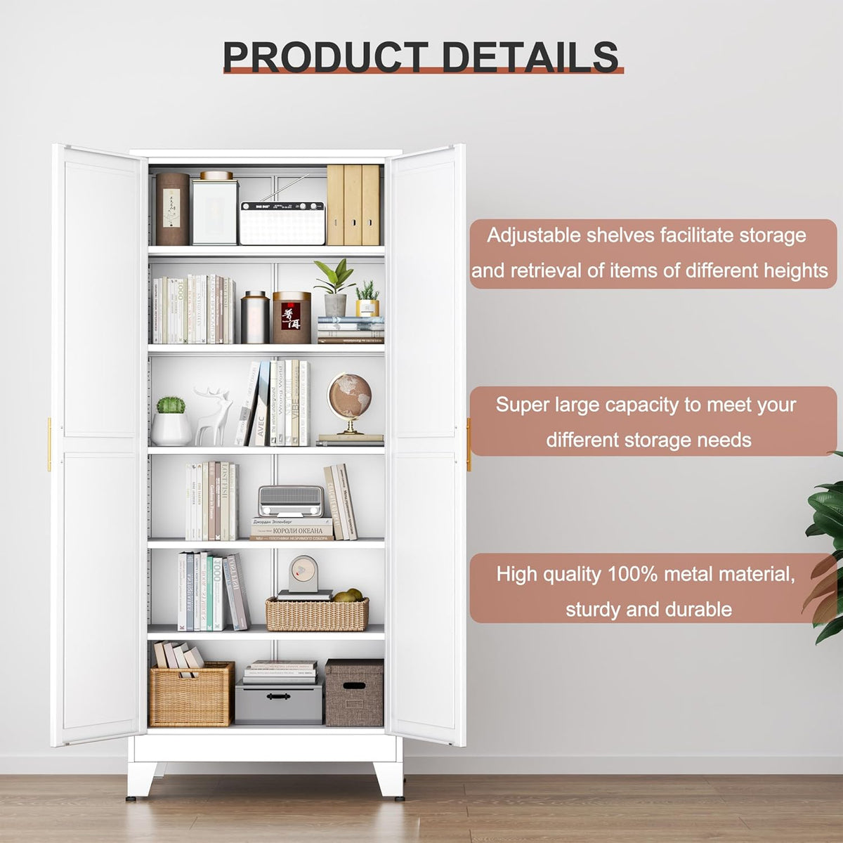 Kitchen Pantry Storage Cabinet with Doors and Adjustable Shelves, Metal ClosetMaid Food Pantry Cabinets, 75" Tall Freestanding Cupboard for Kitchen, Laundry or Utility Room, White