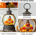 Fall Snow Globe Lantern with Autumn Turkey and Pumpkins Thanksgiving LED Decor for Home, Indoor Tabletop Centerpiece with Glitter Flakes, Harvest Light Decorations