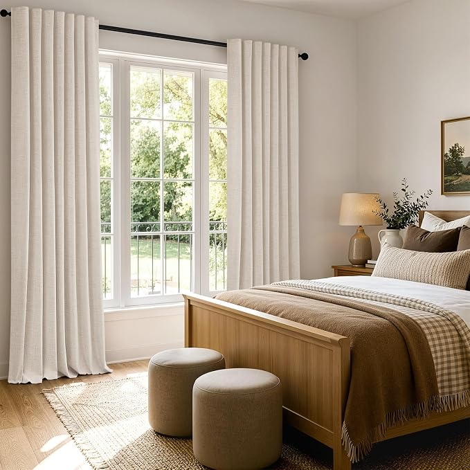 MIULEE 100% Blackout Linen Curtains 42 x 63 Inch Cream Beige 2 Panels | Thermal - Image 8
