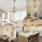 4 Light Chandelier Fixture, Farmhouse Light Fixtures Geometric Metal Cage Modern Ceiling Light with Adjustable Height, E12 Base Hanging Lights for Kitchen Island, Dining Room, Living Room, Indoor