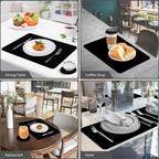 Faux Leather Placemats and Coasters Set of 6, Waterproof, Oil-Proof Wipeable, PVC Leather Place Mats, Anti Slip Heat Resistant Reversible Table Mats for Kitchen, Dining, Outdoor 17’’×12’’, (Black)