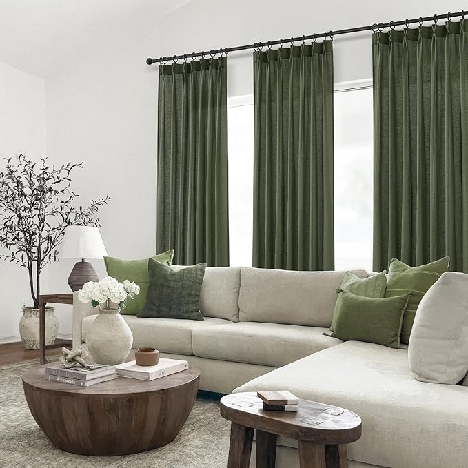 Olive Green Linen Curtains 45 Inches Long - Image 6