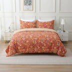ABREEZE Paisley Bedding Sets 3Pcs Brushed Cotton Duvet Cover Set Queen Size Rustic Damask Red Floral Comforter Cover with Zipper Closure Boho Bedding Collections