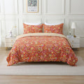 ABREEZE Paisley Bedding Sets 3Pcs Brushed Cotton Duvet Cover Set King Size Rustic Damask Red Floral Comforter Cover with Zipper Closure Boho Bedding Collections