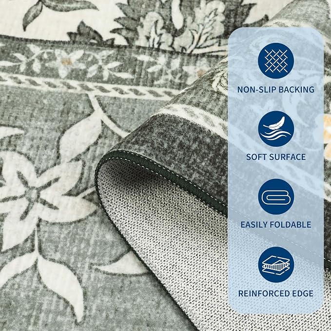 GarveeHome Provence Fog 2.5 x 8 Washable Kitchen Runner Rugs Non Slip Vintage - Image 6