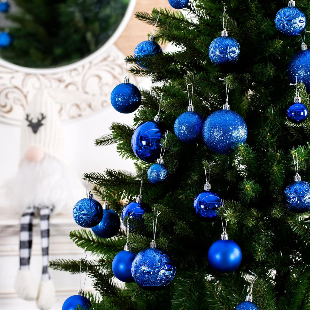 Senjie Blue Shatterproof Christmas Ornaments, 32 Pcs, Plastic, Hanging, Christmas, Wedding