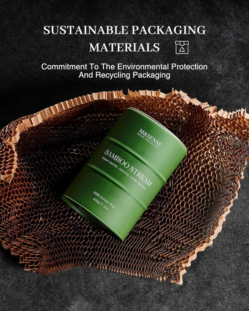 M&SENSE Bamboo Scented Candles Natural Non Toxic, Large Aromatherapy Candle for Stress Relief Meditation Relaxing, Housewarming Gifts for Women Men, 21.2oz 120 Hour Long Burning