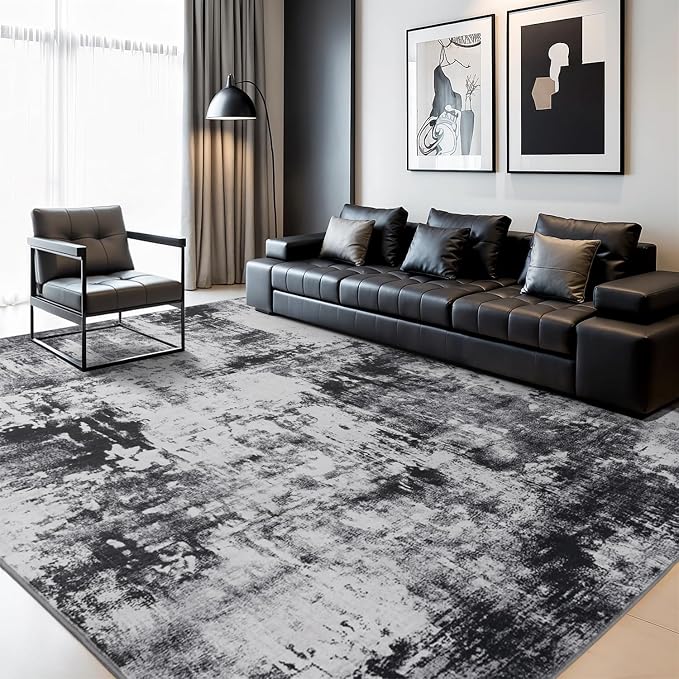 Rugflix 5x7 Area Rugs for Living Room, Washable Black Grey Dark Large Rug | - Image 9