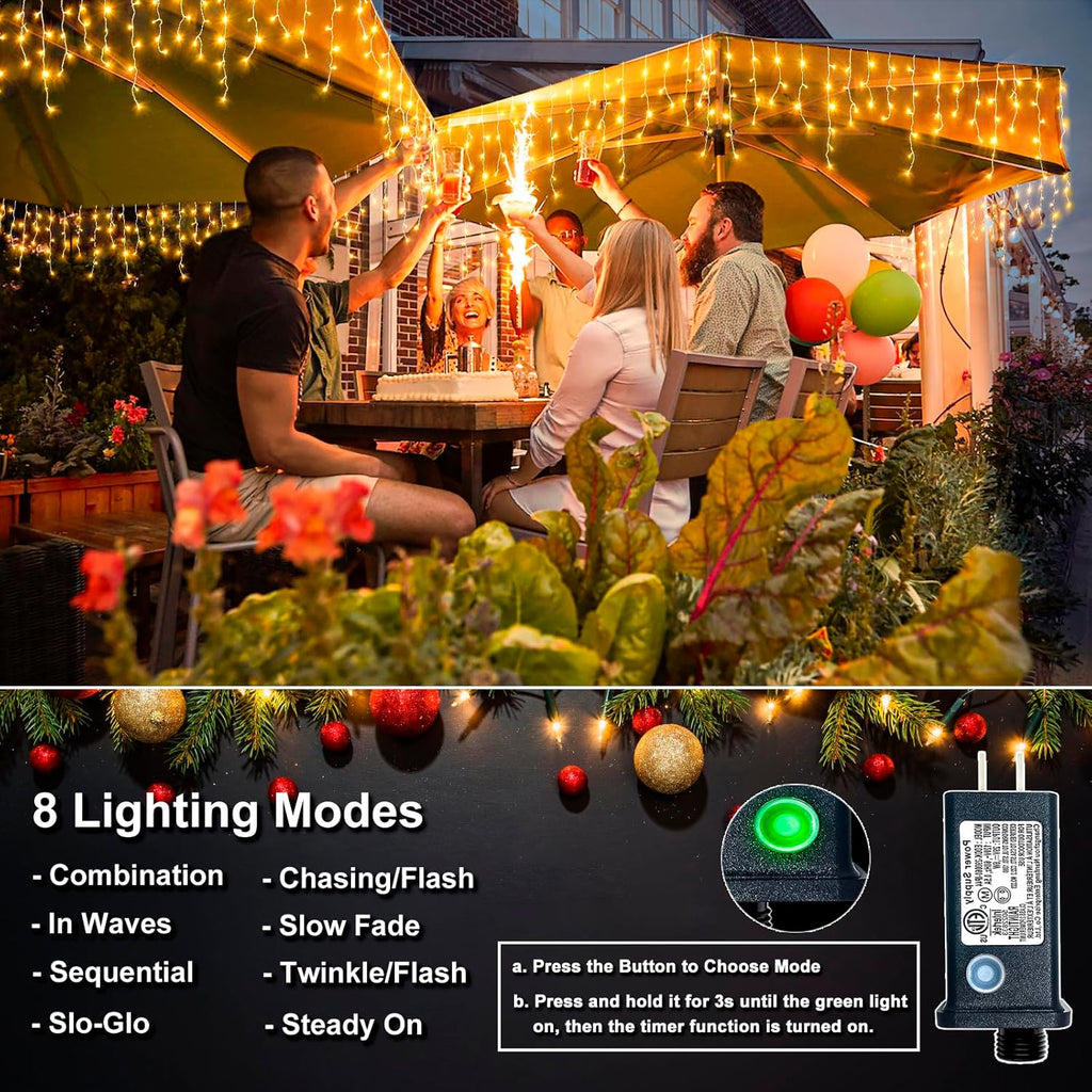 Icicle Christmas Lights Outdoor, 66FT 640 LED Icicle Lights for Outside with 8 Modes Timers, Waterproof Plug in Connectable String Light for House Yard Patio Eave Wedding Decorations, Warm White
