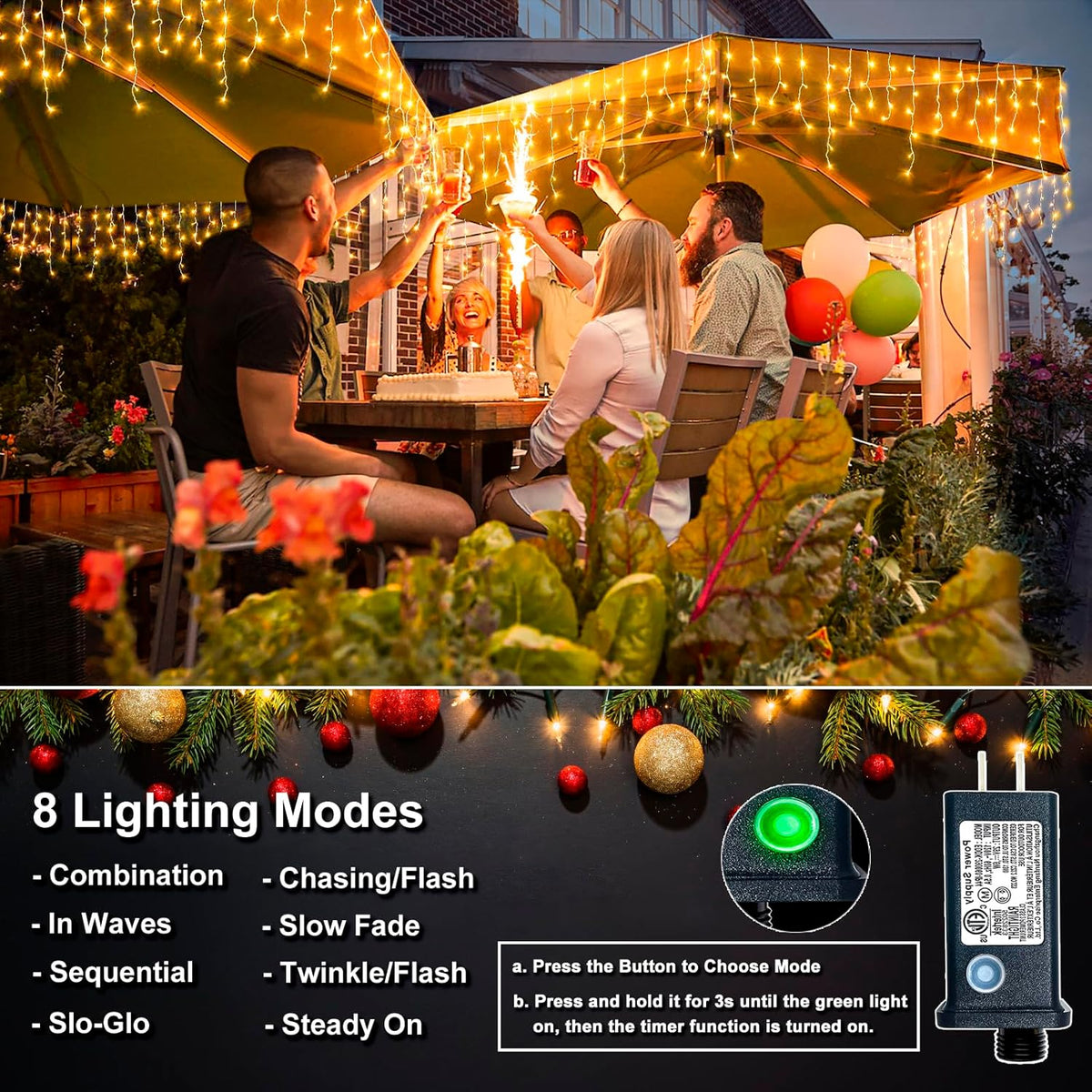 Icicle Christmas Lights Outdoor, 66FT 640 LED Icicle Lights for Outside with 8 Modes Timers, Waterproof Plug in Connectable String Light for House Yard Patio Eave Wedding Decorations, Warm White