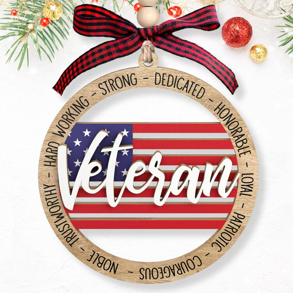 Veteran Ornaments - Veteran Gifts for Men - Military Christmas Ornament - Military Ornaments for Christmas Tree - Wooden Ornament