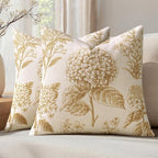 Set of 2 Decorative Floral Pillow Covers 22x22 Inch Light Yellow | Neutral by SWANCOCO