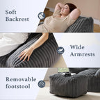 Oversized Bean Bag Chaise Lounge Chair Indoor for Adults with Armrests & Ottoman - Giant Comfy Gray Beanbag Floor Sofa Cloud Accent Chair for Reading, Gaming, Cozy Plush Cloud Mini Couch
